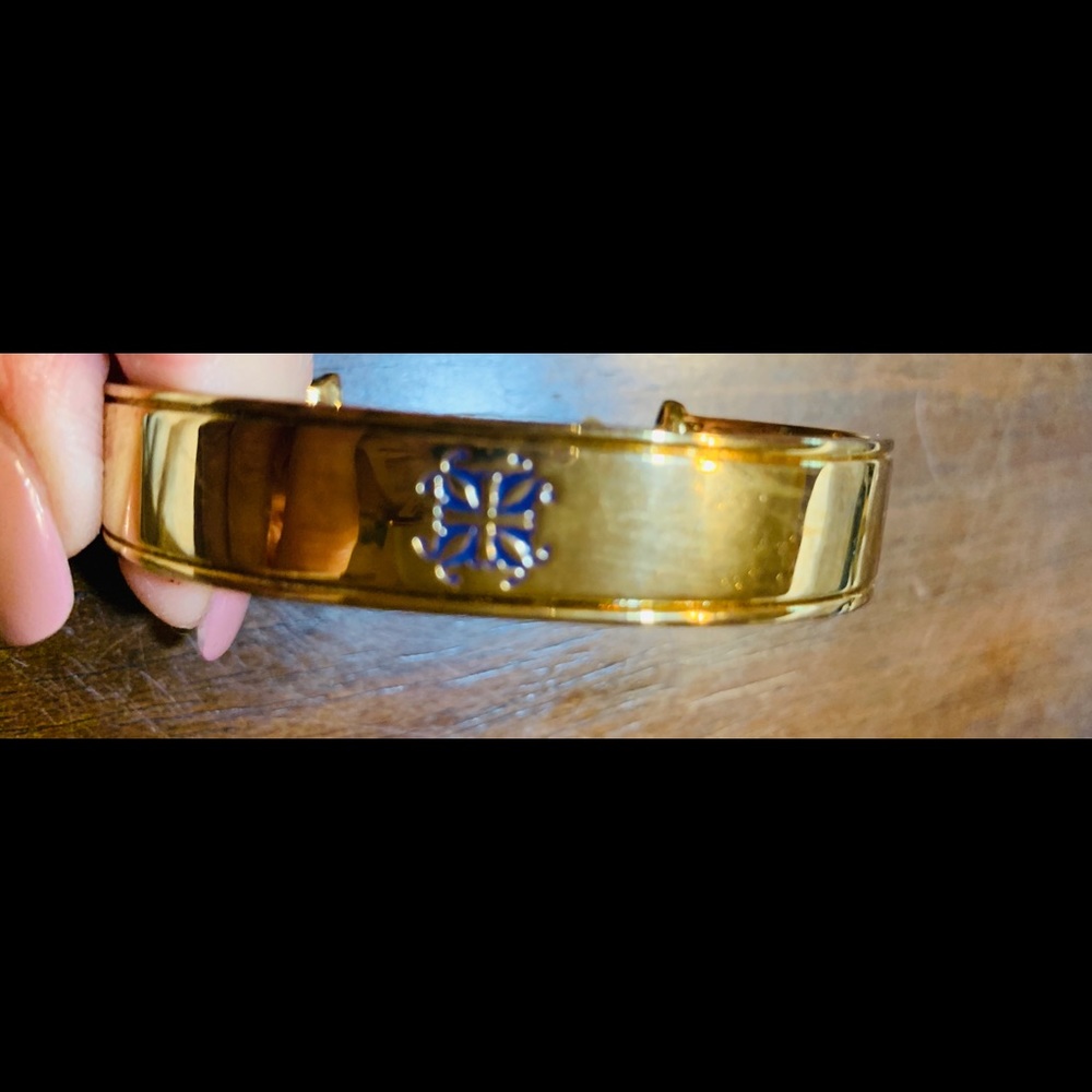 Rustic Cuff gold cuff with blue emblem & caps